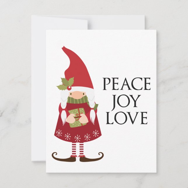 Peace Kärlek Joy Girl Gnome Helgdag Personlig Julkort (Framsida)