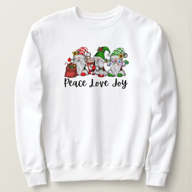 Peace kärlek joy gnomes candy cocoa christmas ljus t shirt (Design framsida)