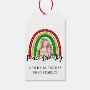 Peace Kärlek Joy God jul Rainbow Photo Presentetikett