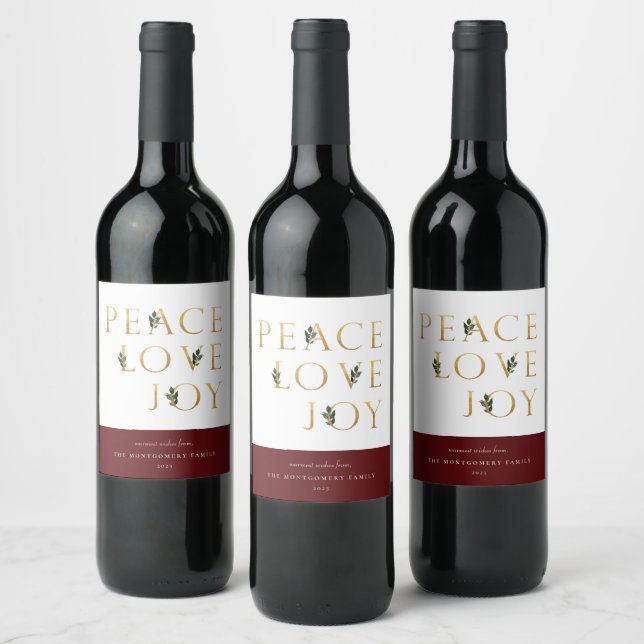 Peace Kärlek Joy Golden Botanical Vin etikett (Flaskor)