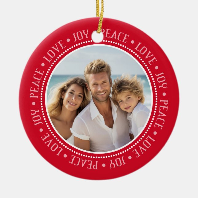 Peace Kärlek Joy Gräns in Red - Photo Julgransprydnad Keramik (Framsidan)