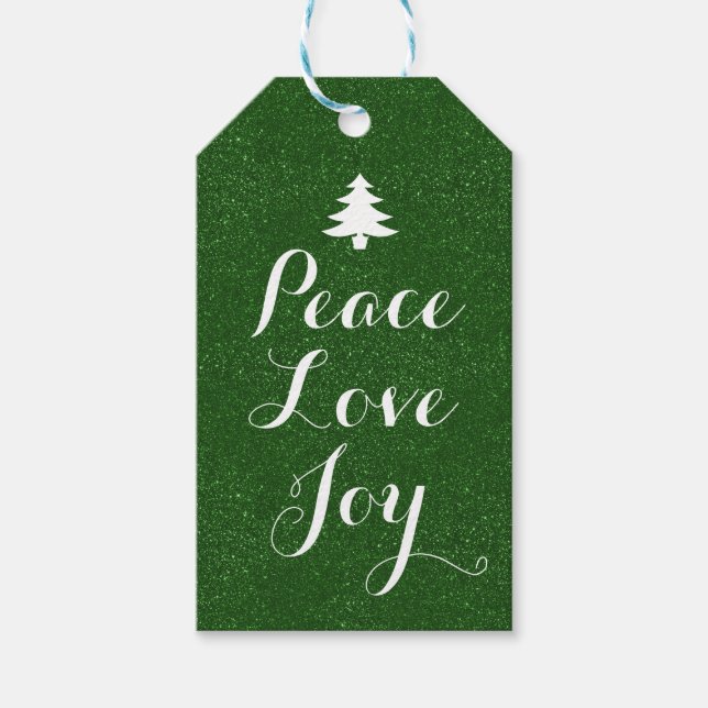 Peace Kärlek Joy Grönt Glitter Presentetikett (Framsidan)