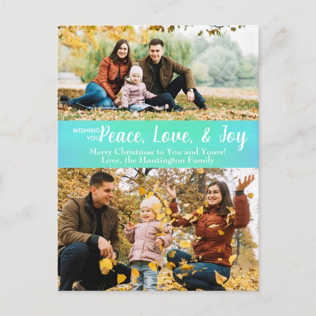 Peace Kärlek Joy Grönt Iridescent Helgdag Photo Vykort (Framsida)