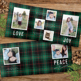 PEACE KÄRLEK JOY Grönt Tartan Helgdag Photo Card