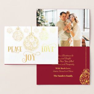 Peace Kärlek Joy Guld Burgundy-julfoto Folierat Kort