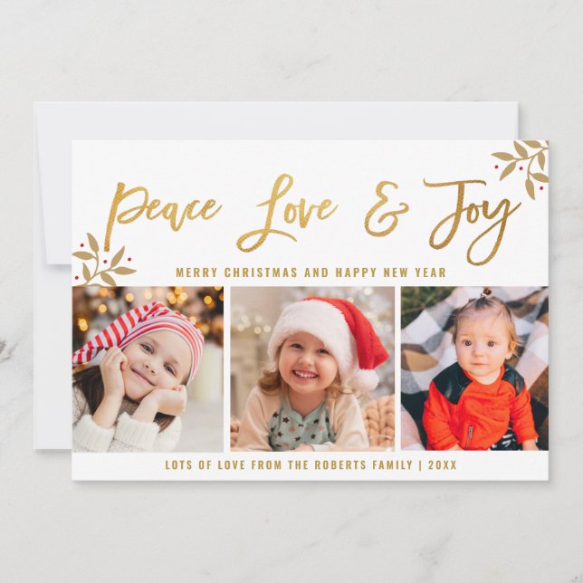 PEACE KÄRLEK JOY | guld-manuschristmas Julkort (Framsida)
