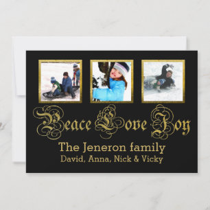 Peace Kärlek Joy guld, svart julfoto Groon-foto Julkort