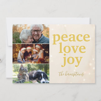Peace Kärlek Joy Guld Typography Photo Julhorn Julkort