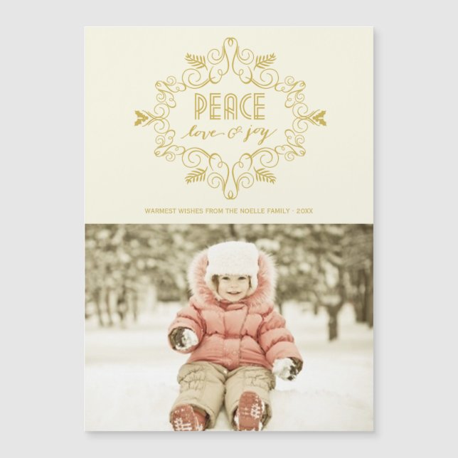 Peace Kärlek Joy Guld Vintage Deco Foliage Photo (Framsida)