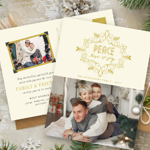 Peace Kärlek Joy Guld Vintage Deco Foliage Photo Helg Vykort