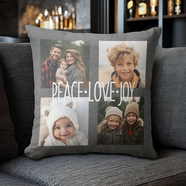 Peace Kärlek Joy Helgdag Chalkboard Photo Collage Kudde (Custom Photo Collage Pillow)