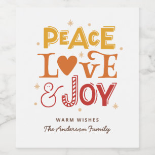 Peace Kärlek Joy. Helgdag under julvintern Vinflaska Etikett