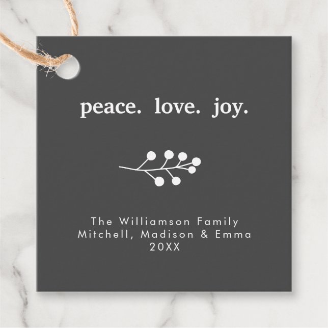 Peace Kärlek Joy Holly Berries Helgdag jul Gåvor Etiketter (Framsida)