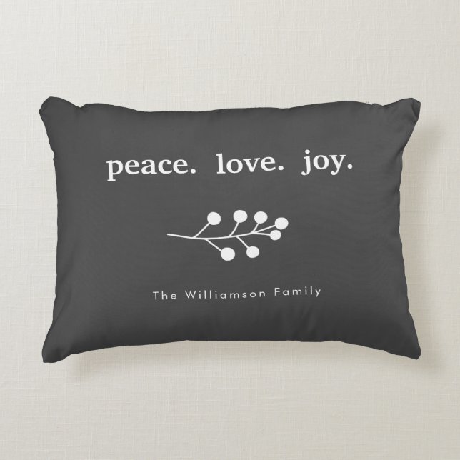 Peace Kärlek Joy Holly Berries Helgdag jul Prydnadskudde (Framsidan)