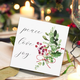 Peace Kärlek Joy Holly Berry Red Julkort