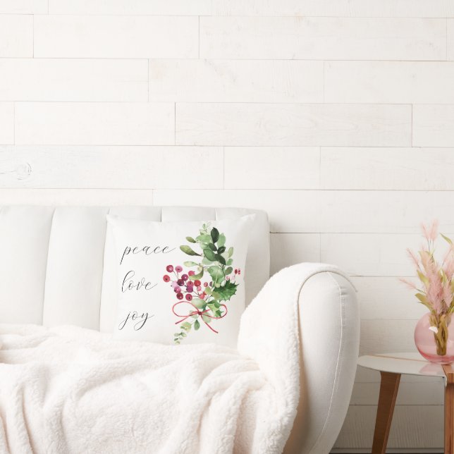 Peace Kärlek Joy Holly Berry Red Kudde (Soffa)