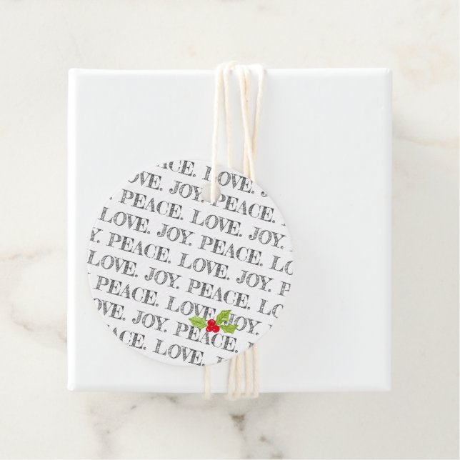 Peace Kärlek Joy Holly-jultypografi Gåvor Etiketter (På plats)