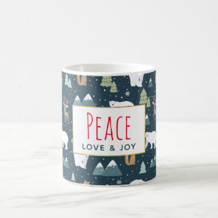 Peace Kärlek & Joy Jul Animals Mönster Kaffemugg