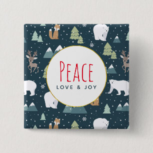 Peace Kärlek & Joy Jul Animals Mönster Knapp