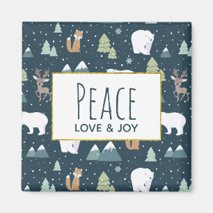Peace Kärlek & Joy Jul Animals Mönster Magnet