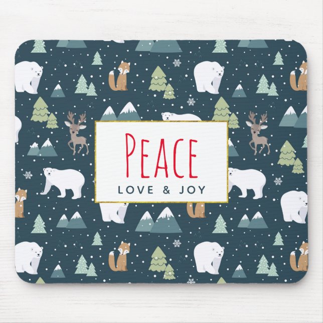 Peace Kärlek & Joy Jul Animals Mönster Musmatta (Framsidan)