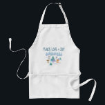 Peace Kärlek & Joy Jul Forest Animals Förkläde<br><div class="desc">En apron med en visuell julscen. Lycklig-skogsdjur som dansar runt ett dekorerat Julgran. Festiv vattenfärgsdesign för helgdag. Texten säger: Fred Kärlek & Joy.</div>