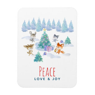 Peace Kärlek & Joy Jul Forest Animals Magnet