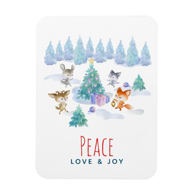 Peace Kärlek & Joy Jul Forest Animals Magnet (Vertikal)