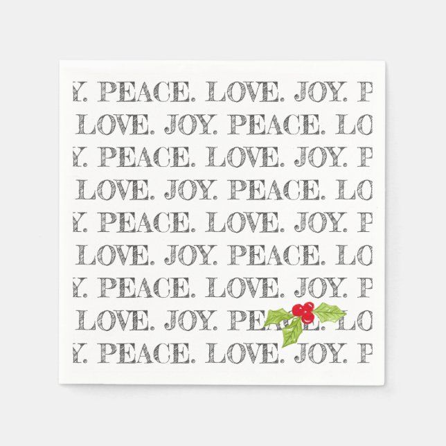 Peace Kärlek Joy jul Holly Helgdag Roligt Pappersservett (Framsidan)