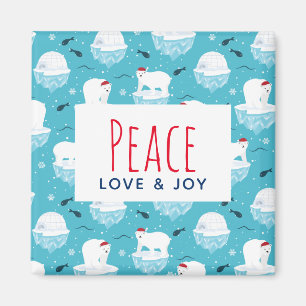 Peace Kärlek & Joy Jul Polar Bears Magnet