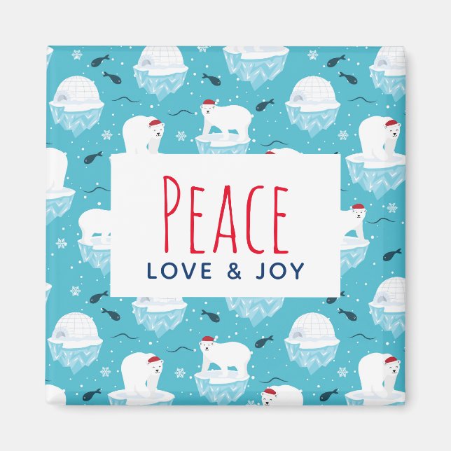 Peace Kärlek & Joy Jul Polar Bears Magnet (Framsidan)