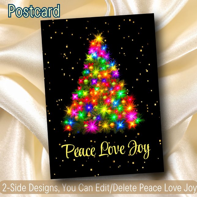 Peace Kärlek Joy Julgran Ljus 2 Side Design Helg Vykort (Skapare uppladdad)
