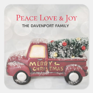 Peace Kärlek & Joy Leksak Lastbil God jul Fyrkantigt Klistermärke