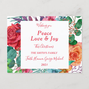 Peace Kärlek Joy Merry Family julvykort Vykort