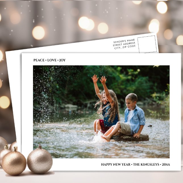 PEACE KÄRLEK JOY Modern Black Typography Minimalis Helg Vykort (Skapare uppladdad)