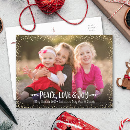 Peace Kärlek Joy Modern Chic Typography Anpassning Helg Vykort