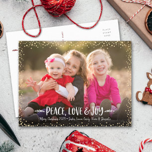 Peace Kärlek Joy Modern Chic Typography Anpassning Helg Vykort