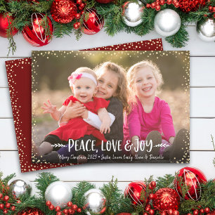Peace Kärlek Joy Modern Chic Typography Anpassning Julkort