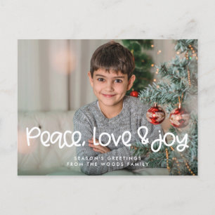 Peace Kärlek Joy Modern Cute-skript Julfoto Vykort