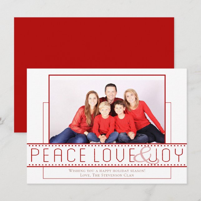 Peace Kärlek Joy | Modern, minimalistiskt foto Julkort (Fram/baksida)