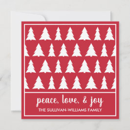Peace Kärlek Joy Modern Red White Träd Mönster Julkort