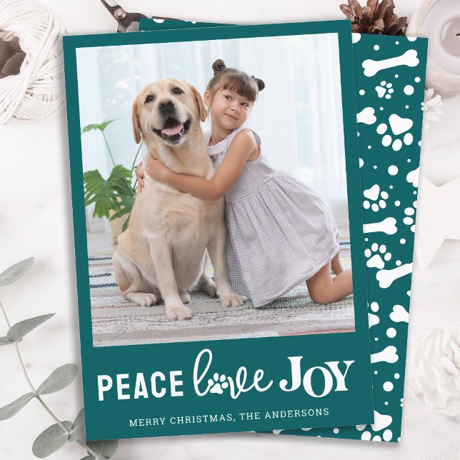 PEACE KÄRLEK JOY Personlig Hund Pet Photo Julkort (Skapare uppladdad)