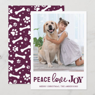 PEACE KÄRLEK JOY Personlig Plum Hund Pet Photo Julkort