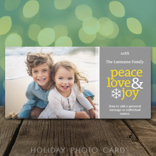 Peace Kärlek Joy - Photo - grått gult Julkort