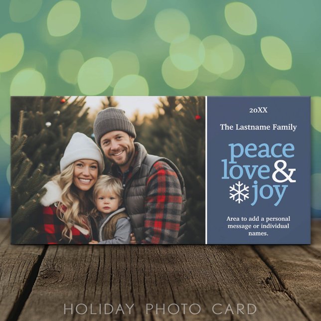 Peace Kärlek Joy - Photo - Navy Blue Julkort (Classic Holiday Photo Card)