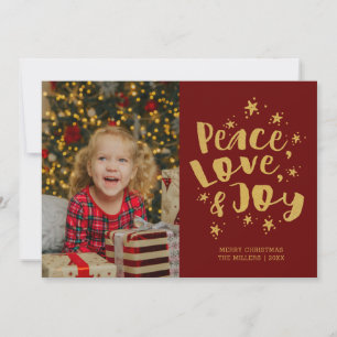 Peace Kärlek Joy Photo Red Guld-julkort Julkort