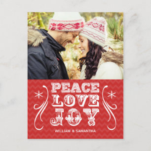 Peace Kärlek Joy Red Chevron Helgdag vykort