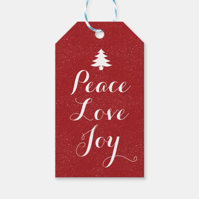 Peace Kärlek Joy Red Glitter Presentetikett (Framsidan)