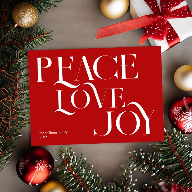 Peace Kärlek Joy Red White-Eleganten jul Julkort (Skapare uppladdad)