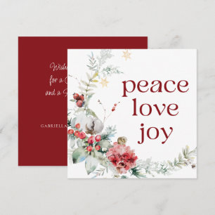 Peace Kärlek Joy Red White Square Helgdag Card Julkort